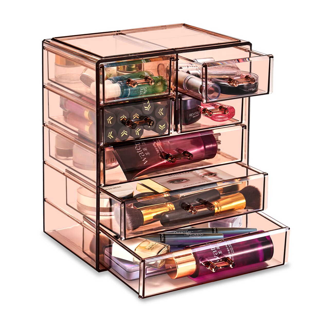 Sorbus Acrylic Makeup Organizer and Storage Case for Makeup & Jewelry - Brown (4 Large, 2 Small Drawers)